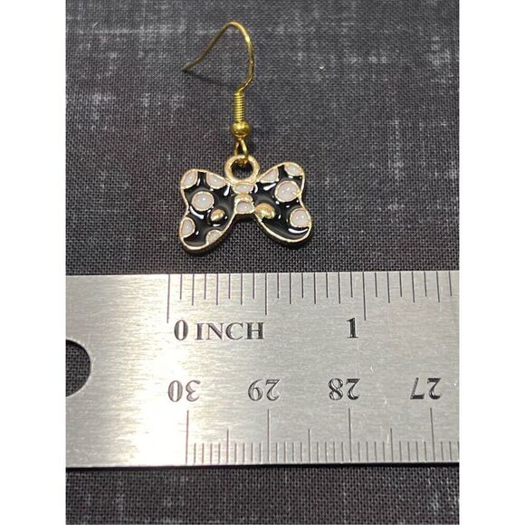 Black Bow Inspired Gold Colored Fish Hook Stud Earring - Picture 3 of 3